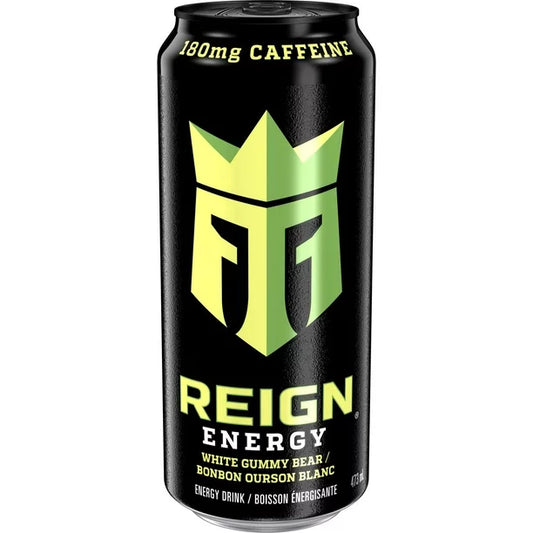 reign energy white gummy pear 473ml